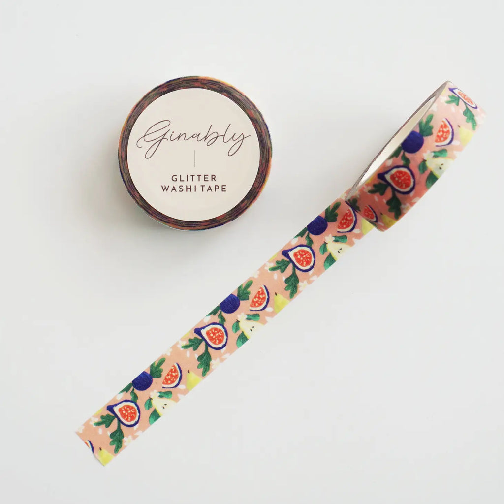 Ginably Coral Fig Pattern Glitter Washi Tape