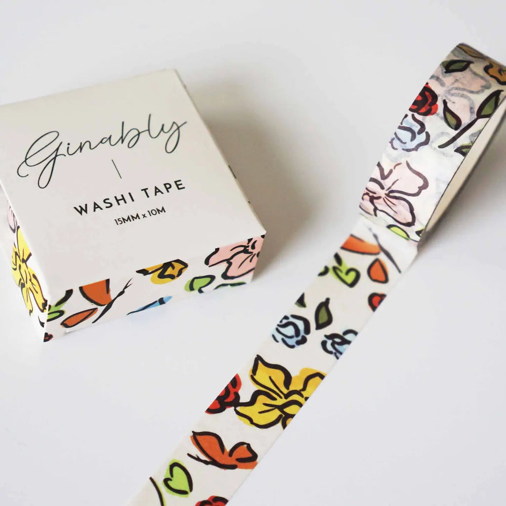 Ginably Cream Floral Illustration Washi Tape