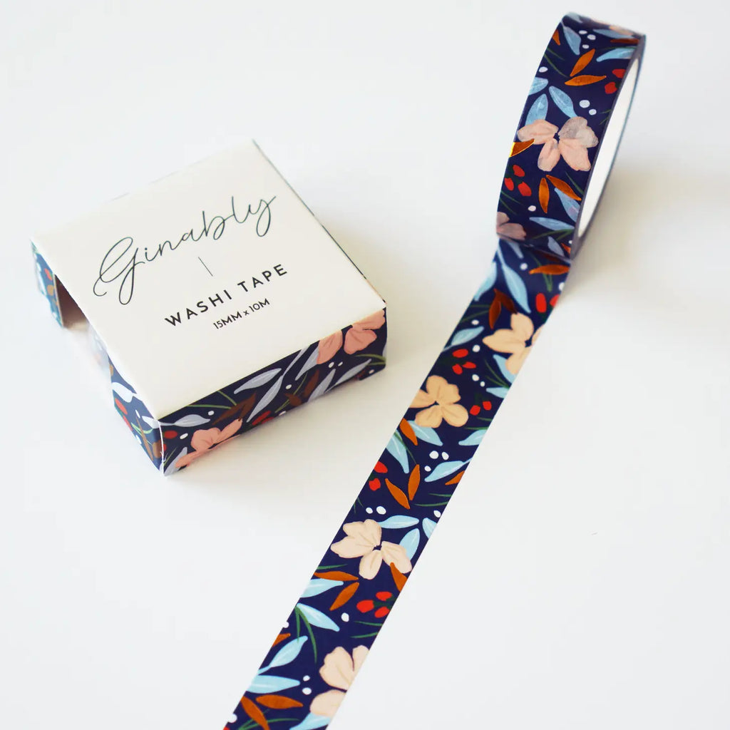 Ginably Navy Floral Bronze Foil Washi Tape